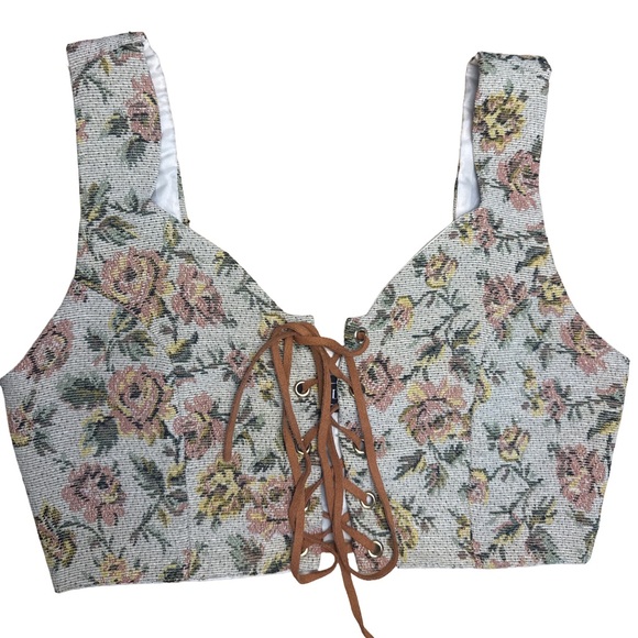 Cider Floral Lace Up Corset Crop Top Bralette Cottagecore Size S - Picture 2 of 6